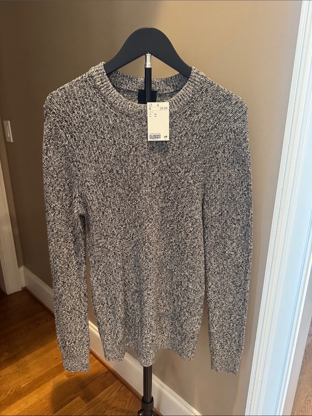 H&M Men's Marled Crewneck Sweater in Gray, Black and White